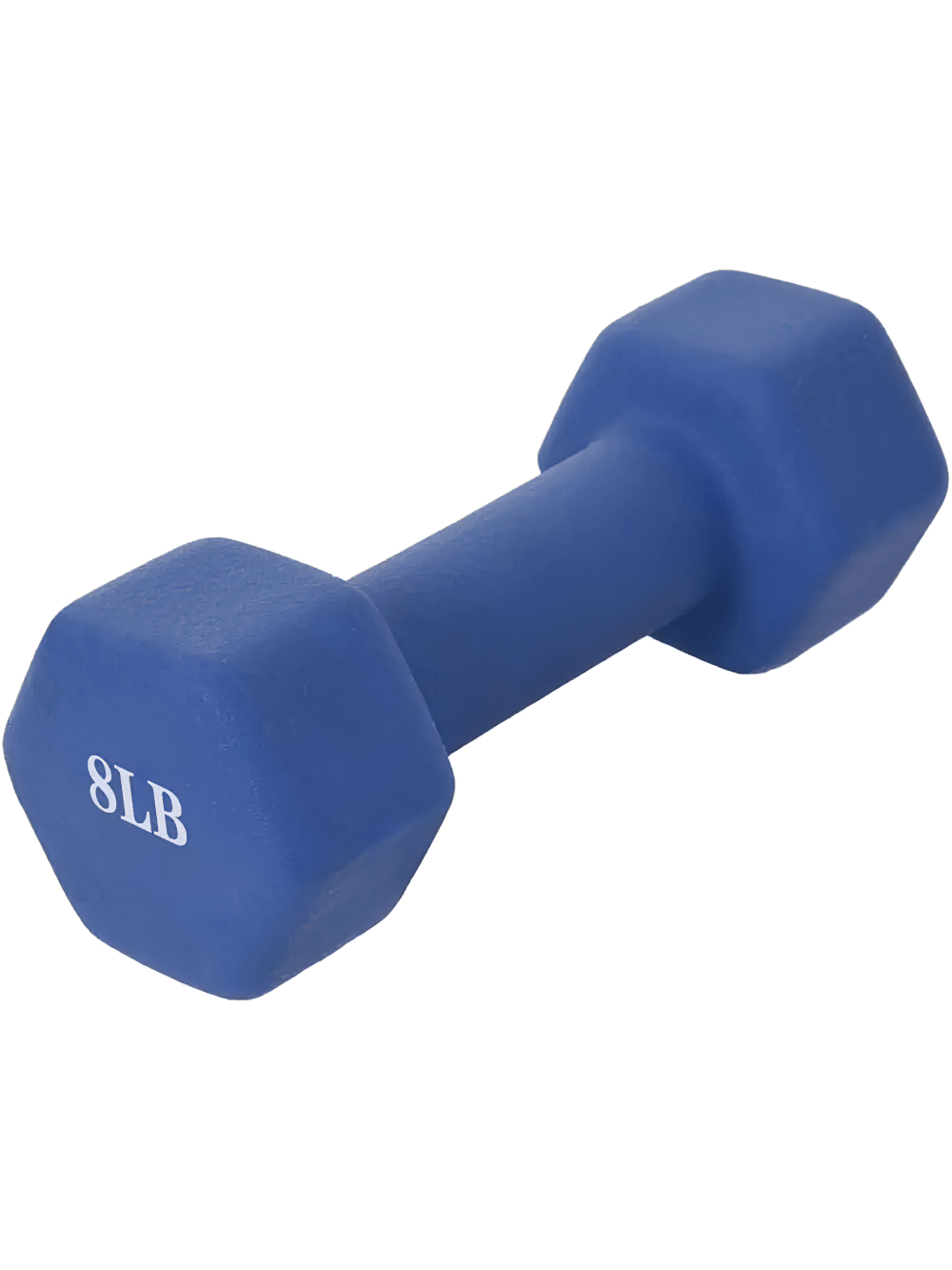 Single blue 8lb neoprene dumbbell, hexagonal shape for stability, perfect for strength training - 8lb Neoprene Dumbbells Pair for Strength Training - SF3435